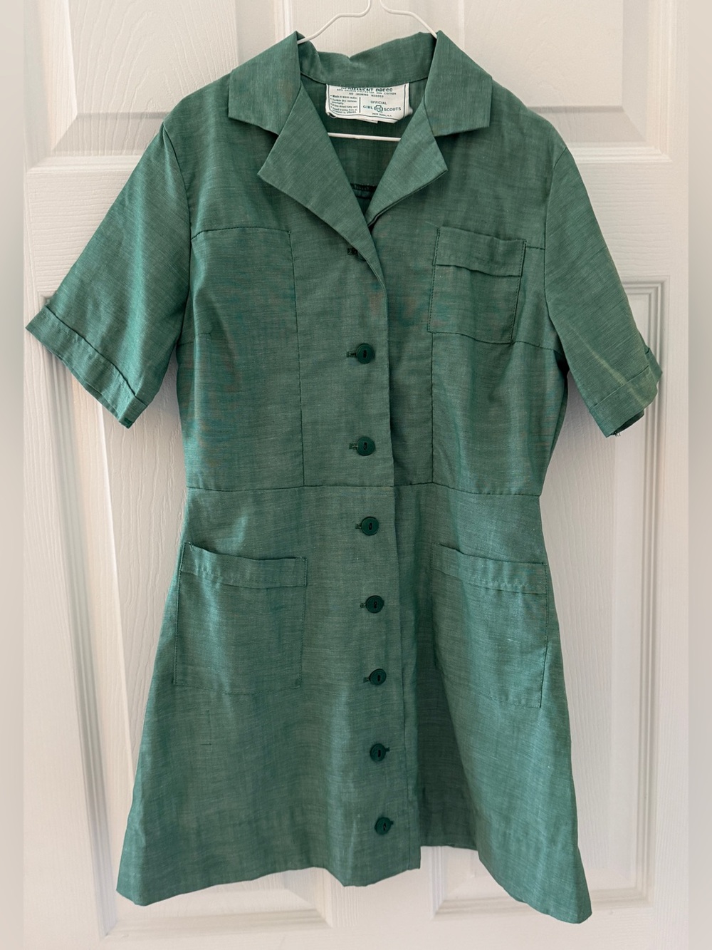 VTG 50s 60s Official Girl Scout Uniform Dress Size 8 Green Button Front